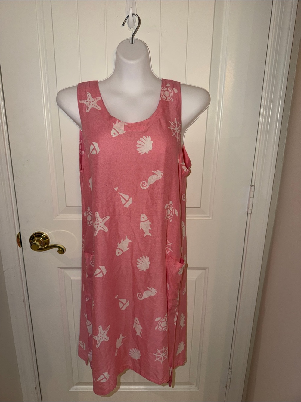 Pink Nautical Print Sleeveless Midi Dress